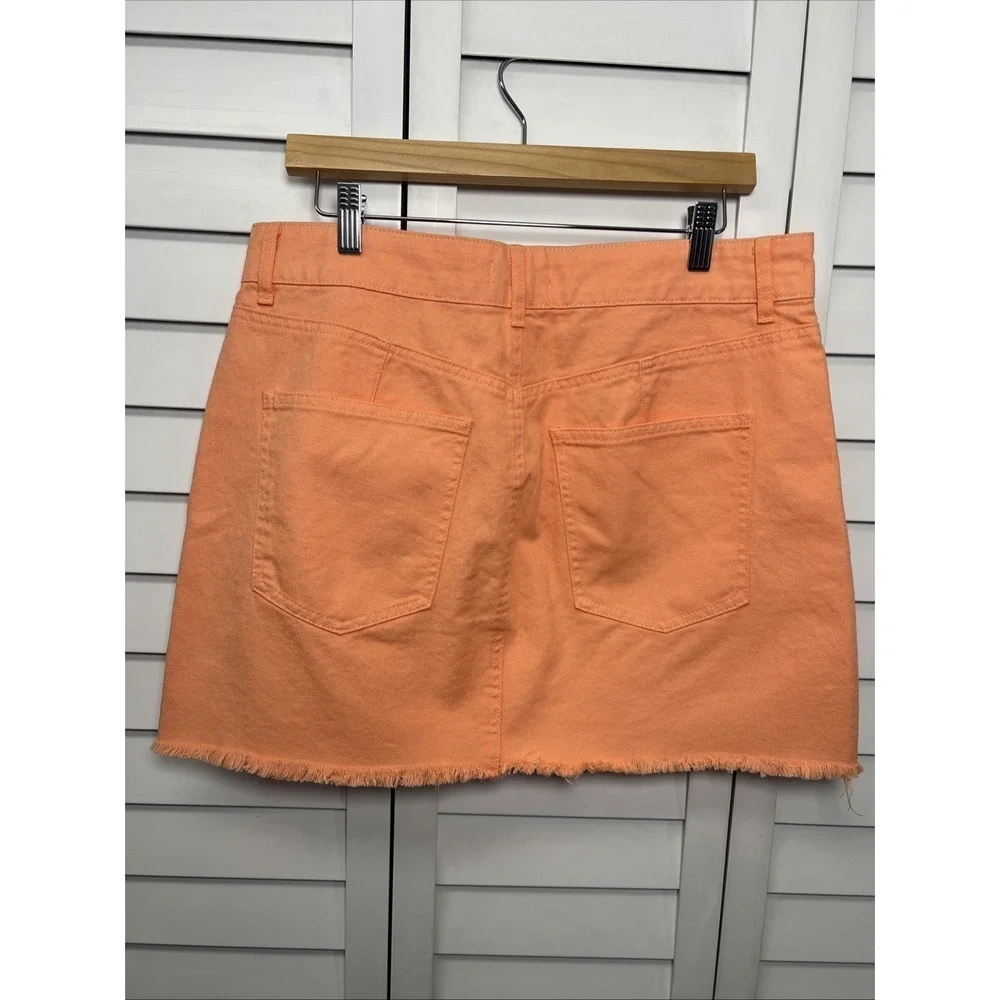 Francesca's tgla Jessa Fray Bottom Denim Mini Skirt Size Large Neon Orange NWT